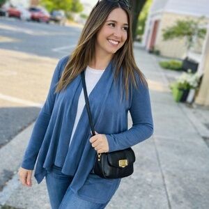 Classic Workwear Draped Open Front Sweater Lightweight‎ Knit Blue